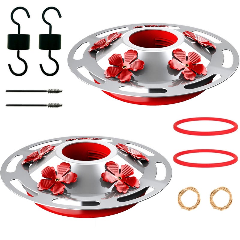 WOSIBO 2 Pack Hummingbird Feeder Base Replacement Part Accessories Set - Includes 2 Pcs Bottom Base, Moat Hooks, Seal Rings, Brushes and Hanging Ropes (2, Silver-2) - Image 1